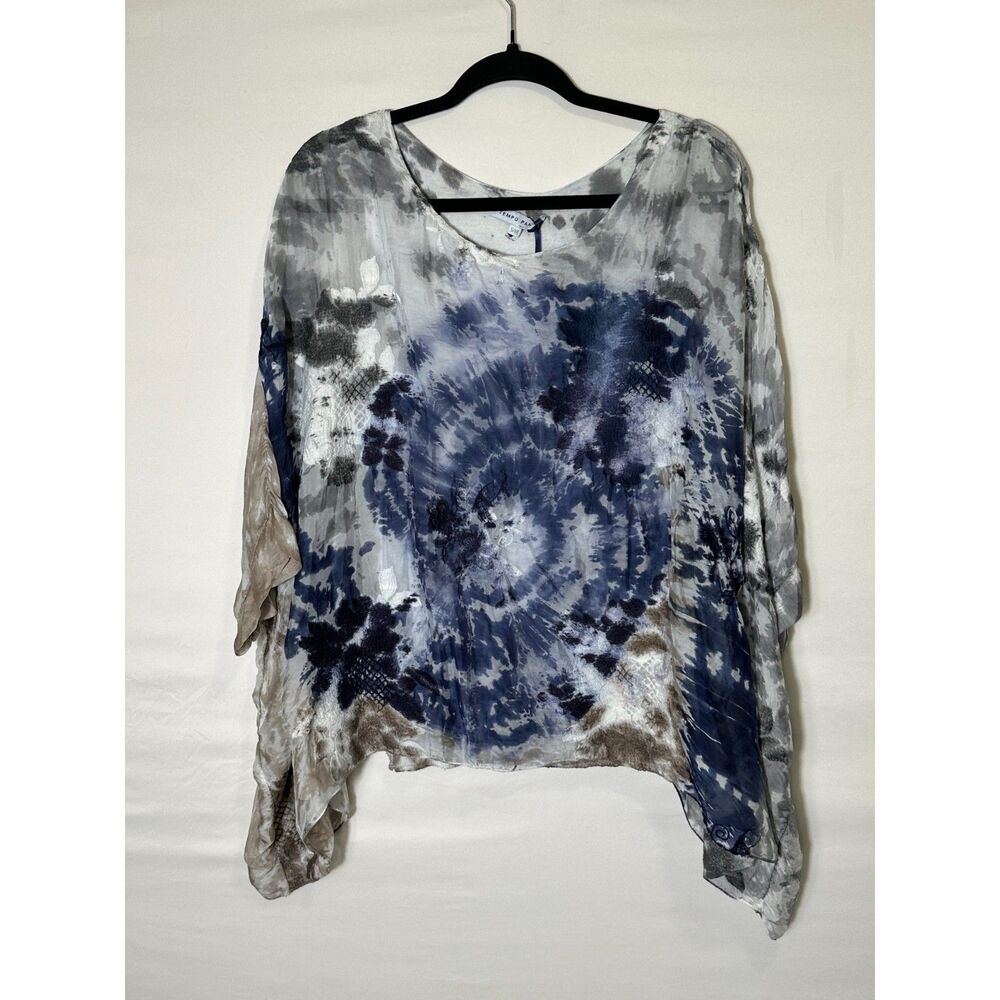 Tempo Paris Women's Langenlook Oversized Blouse Size S Silk Embroidery Tie Dye